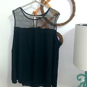 NEW Unique Spectrum Black Tank Top Sheer Lace Trim Mesh Yoke Blouse Size 2X